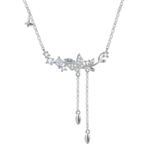 Zircon butterfly tassel necklace