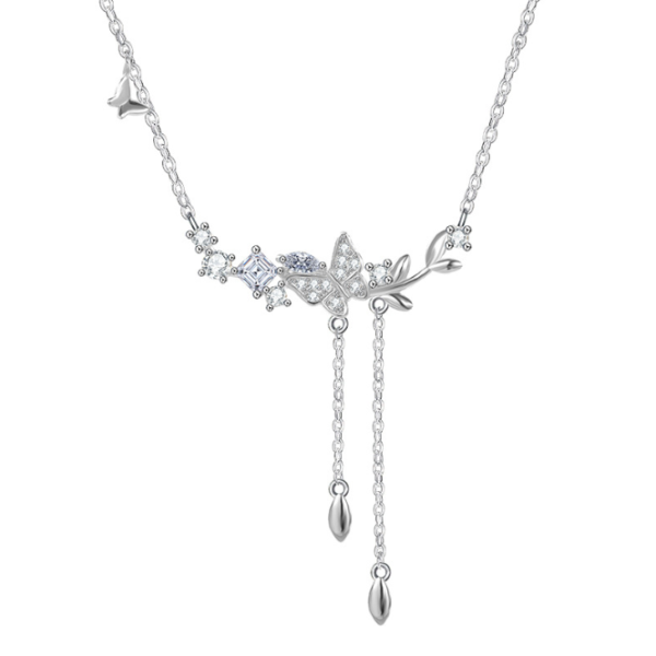 Zircon butterfly tassel necklace