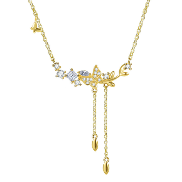 Zircon butterfly tassel necklace