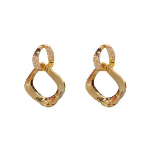 Fashionable diamond studded metal geometric earrings