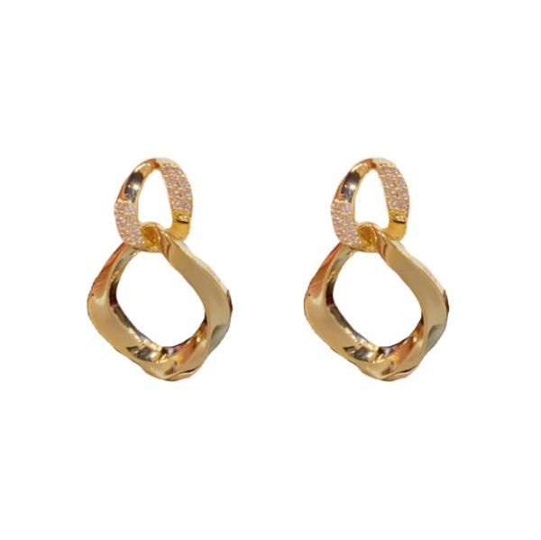 Fashionable diamond studded metal geometric earrings
