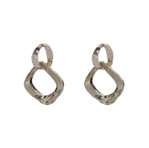 Fashionable diamond studded metal geometric earrings