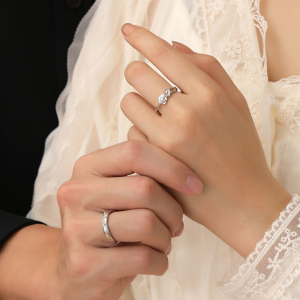 Pure Silver Little Prince and Rose Couple Ring