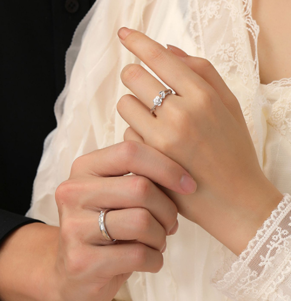 Pure Silver Little Prince and Rose Couple Ring